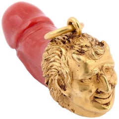 Gold Satyr and Coral Phallus Pendant