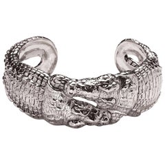 Crocodile Cuff Sterling Silver Bangle Bracelet 