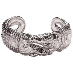 Crocodile Cuff Sterling Silver Bangle Bracelet