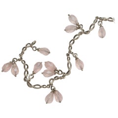 Annabel Eley White Gold Rose Quartz Twisted Link Bracelet