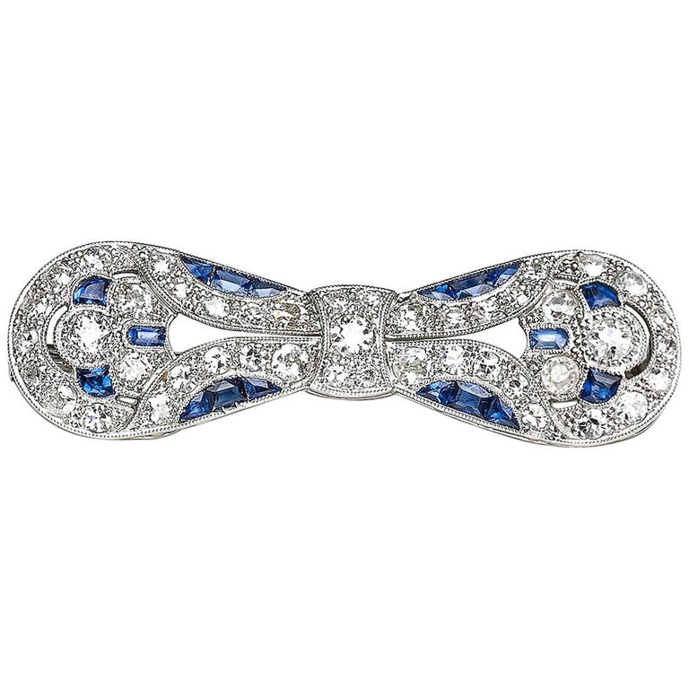 Art Deco Sapphire and Diamond Brooch For Sale