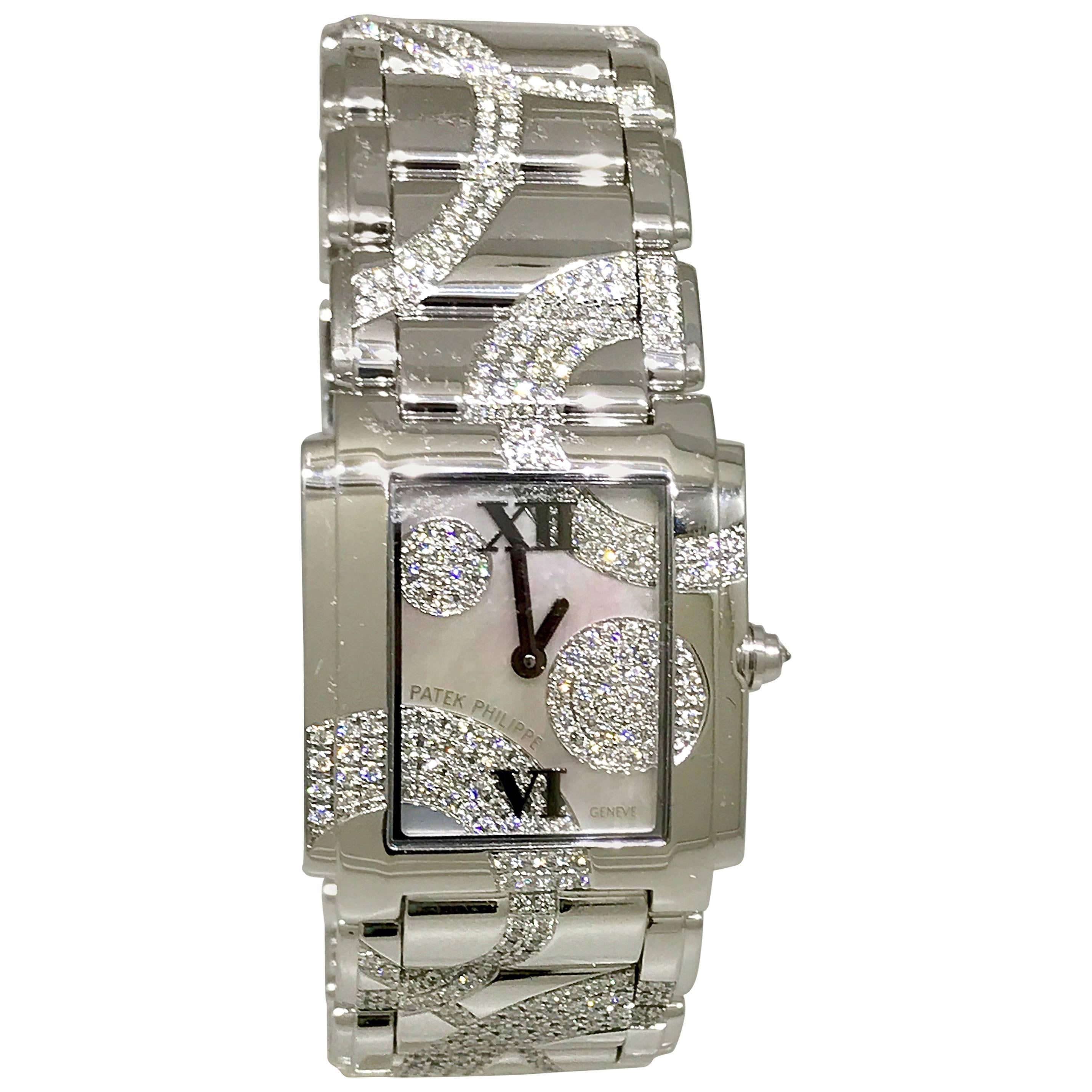 Patek Philippe Ladies White Gold Diamond Twenty-4 Bracelet Wristwatch 4910/49g For Sale