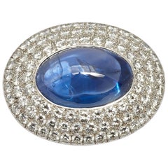 Retro Important Cabochon Sapphire and Diamond Brooch