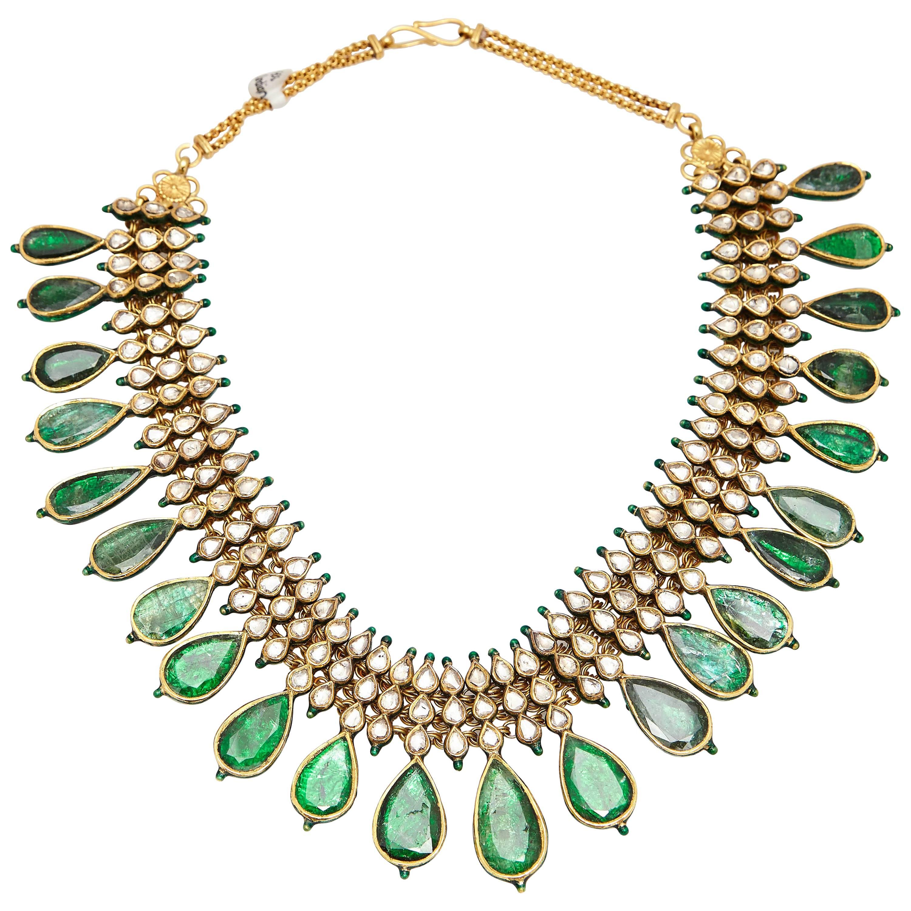 Indian Emerald Enamel Gold Necklace