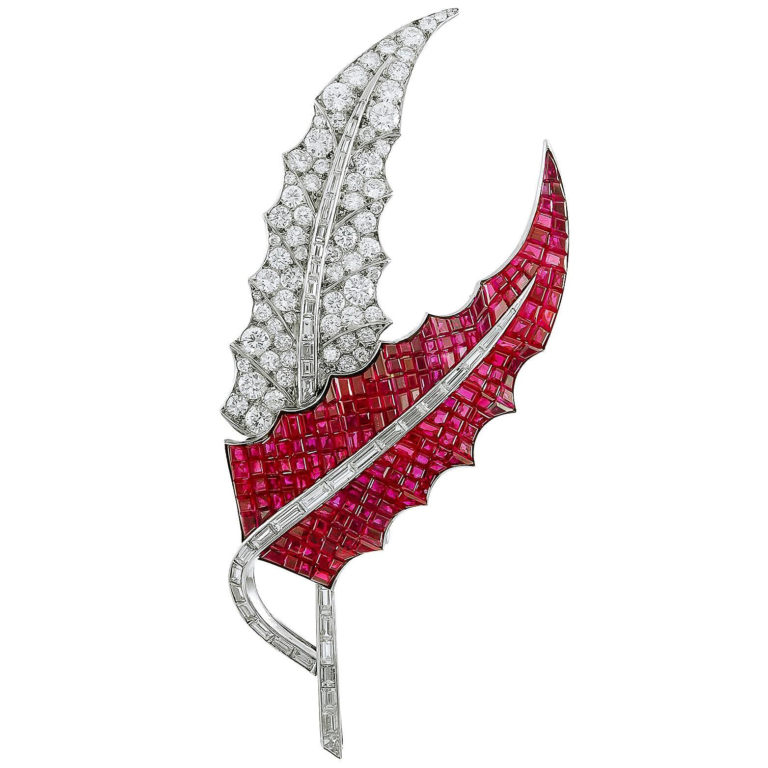 Diamond and Ruby Brooch at 1stDibs