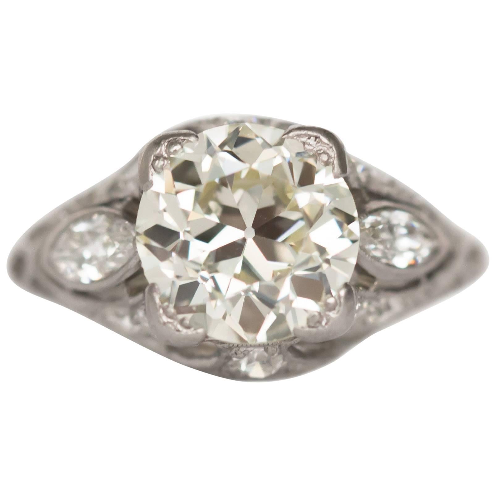 2.10 Carat Diamond Platinum Engagement Ring, 1900s Edwardian For Sale