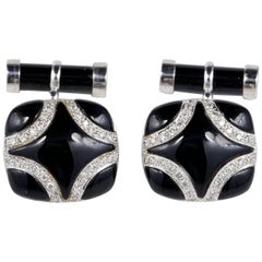 Vintage Spectacular Art Deco Black Onyx Diamond Gents Cufflinks