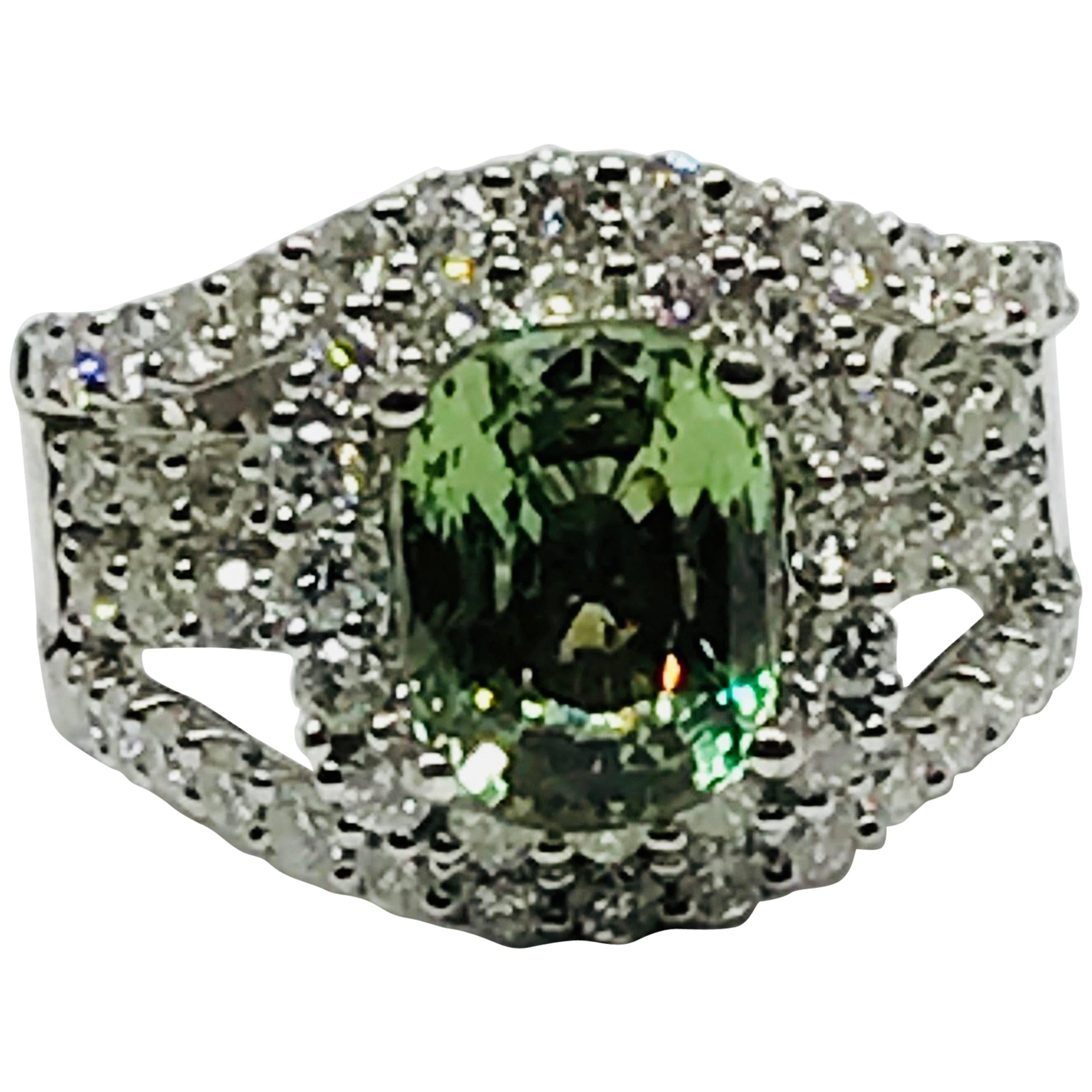 Natural 3.07 Carat Alexandrite and Diamond Ring For Sale