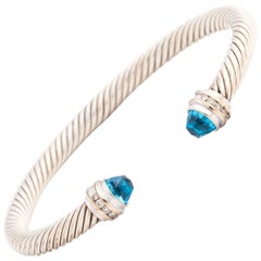David Yurman Bracelet classique câble avec topaze bleue et diamant en argent sterling