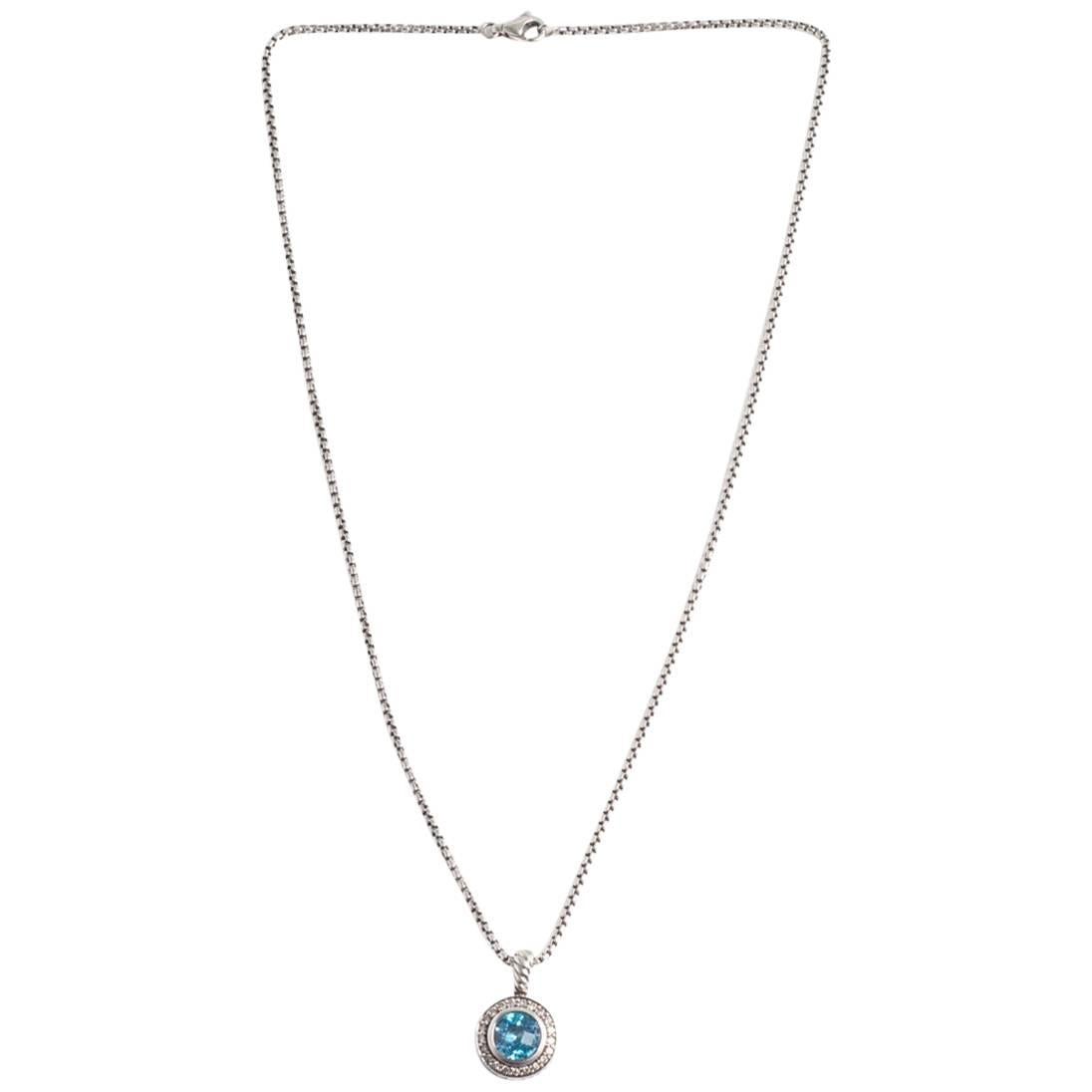 David Yurman Blue Topaz and Diamond Petite Cerise Necklace in Sterling Silver