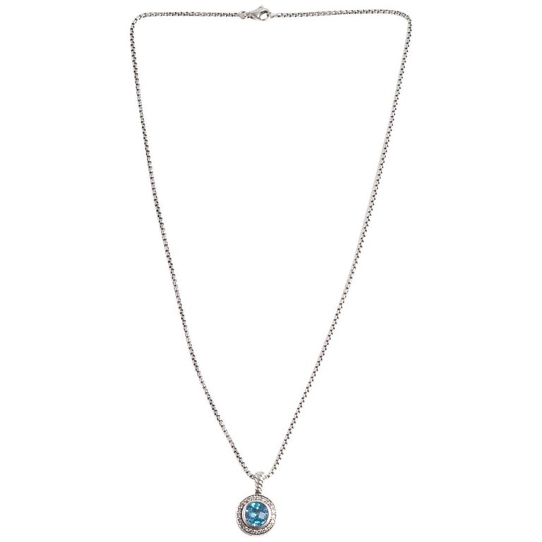 David Yurman Blue Topaz and Diamond Petite Cerise Necklace in Sterling ...