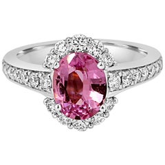Pink Sapphire Diamond Halo Two-Color Gold Bridal Fashion Ring