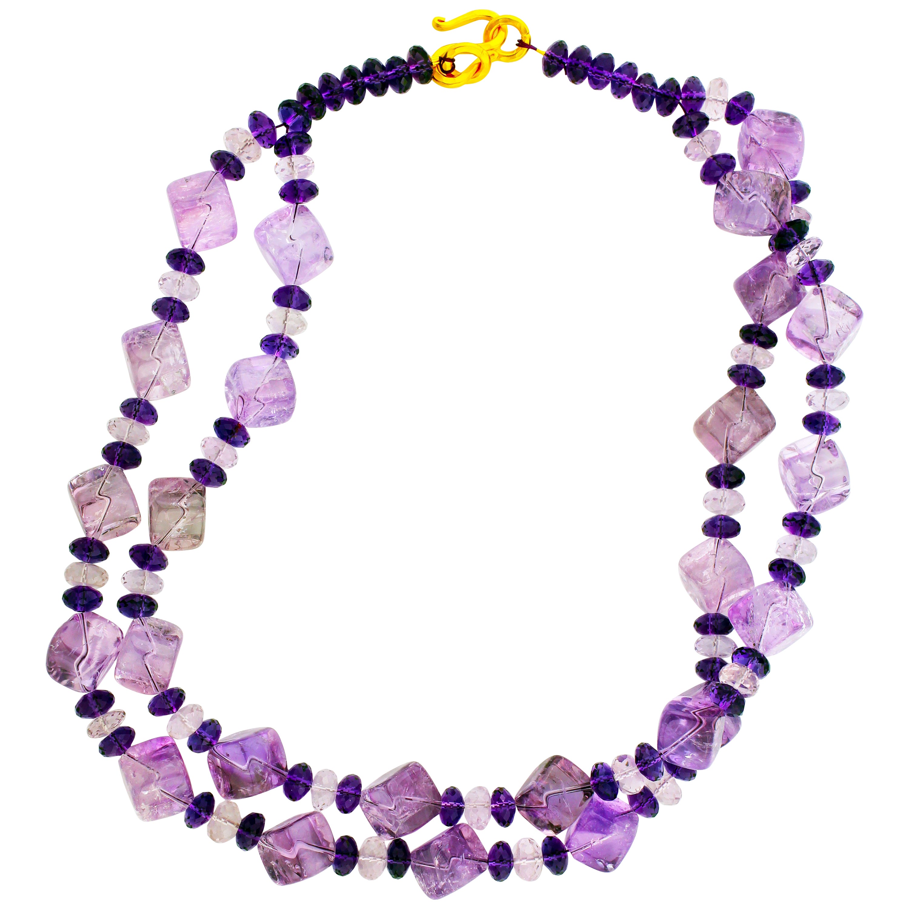 Double strand of magnificent glittering brilliant Rose of France and Amethyst accents necklace.  This is handmade 20 inches long and literally glitters in all kinds of lights.  If you wish faster delivery on your purchase choose UPS to ship for you