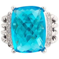 David Yurman Blue Topaz and Diamonds Sterling Silver Wheaton Ring