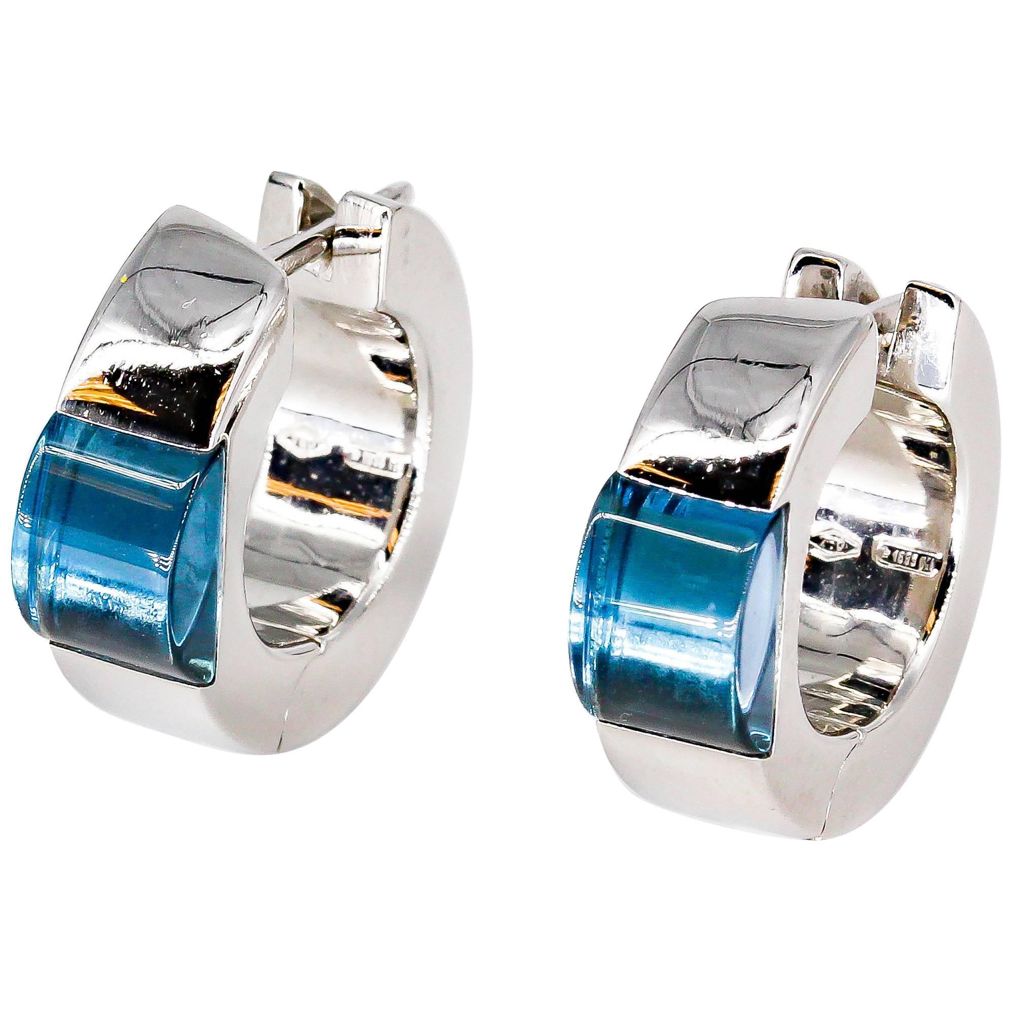 Gucci Blue Topaz and White Gold Hoop Earrings