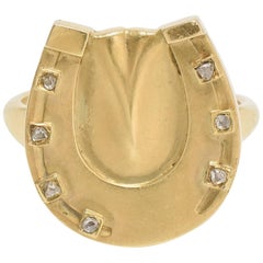 Antique Edwardian Horseshoe Ring with Rose Cut Diamonds
