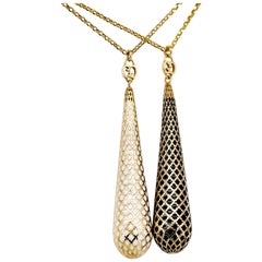 Gucci Diamantissima Pair of Enamel and Gold Pendant Necklace Chains