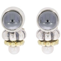 Lagos Yellow Gold / Sterling Silver Arcadian Cabochon Hematite / Pearl Earrings
