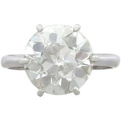 Vintage 1910s-1950s 4.60 Carat Diamond and Platinum Solitaire Ring