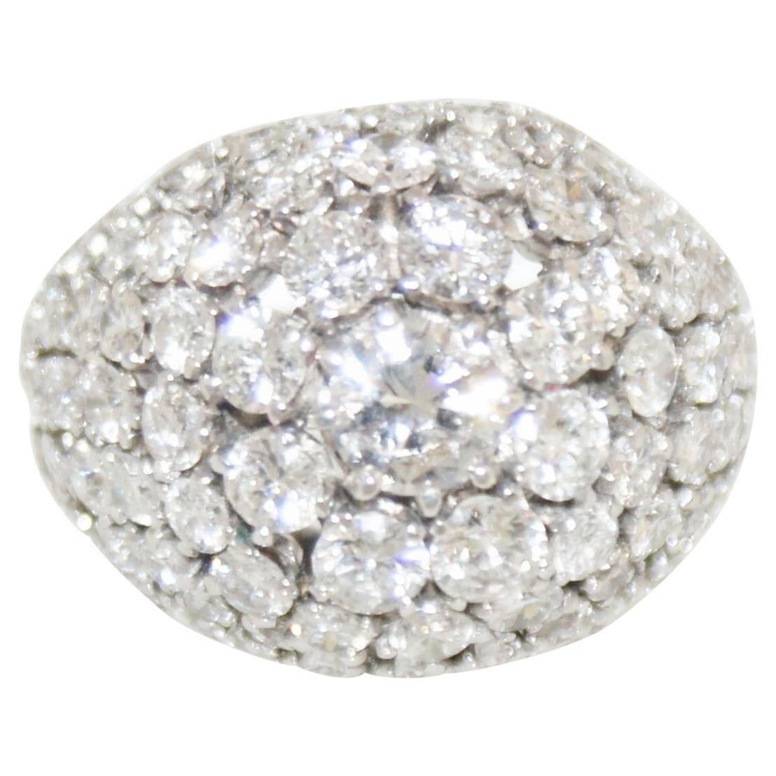 French Retro Diamond Platinum Bombe Cocktail Ring For Sale