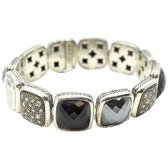 David Yurman Chiclet Collection Sterling Silver, Black Onyx and Diamond Bracelet