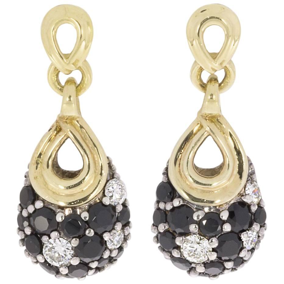 Lagos Nightfall Pave Black Spinel Diamond Gold and Silver Teardrop Earrings