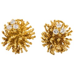 Vintage Sea Urchin 14 Karat Diamond Earrings 0.60 Carat, circa 1960s