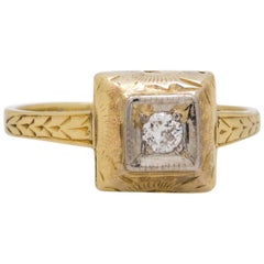 Antique Engagement Ring 14 Karat 0.10 Carat OEC J-I2, circa 1920s