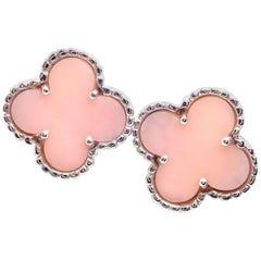 Van Cleef & Arpels Vintage Alhambra Pink Opal White Gold Earrings