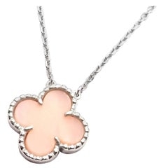 Van Cleef & Arpels Vintage Pink Opal White Gold Pendant Necklace