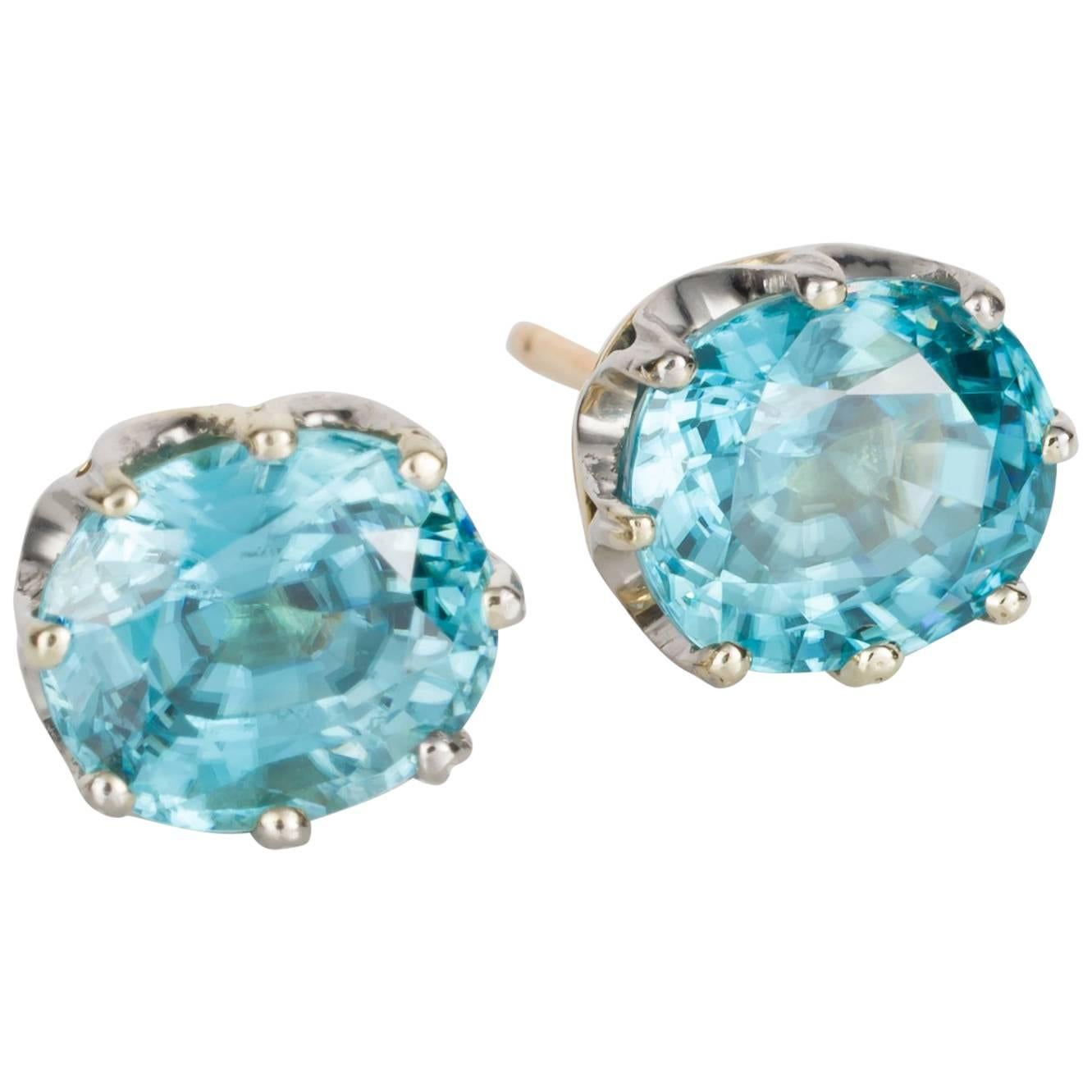 Blue Zircon Crown Stud Earrings