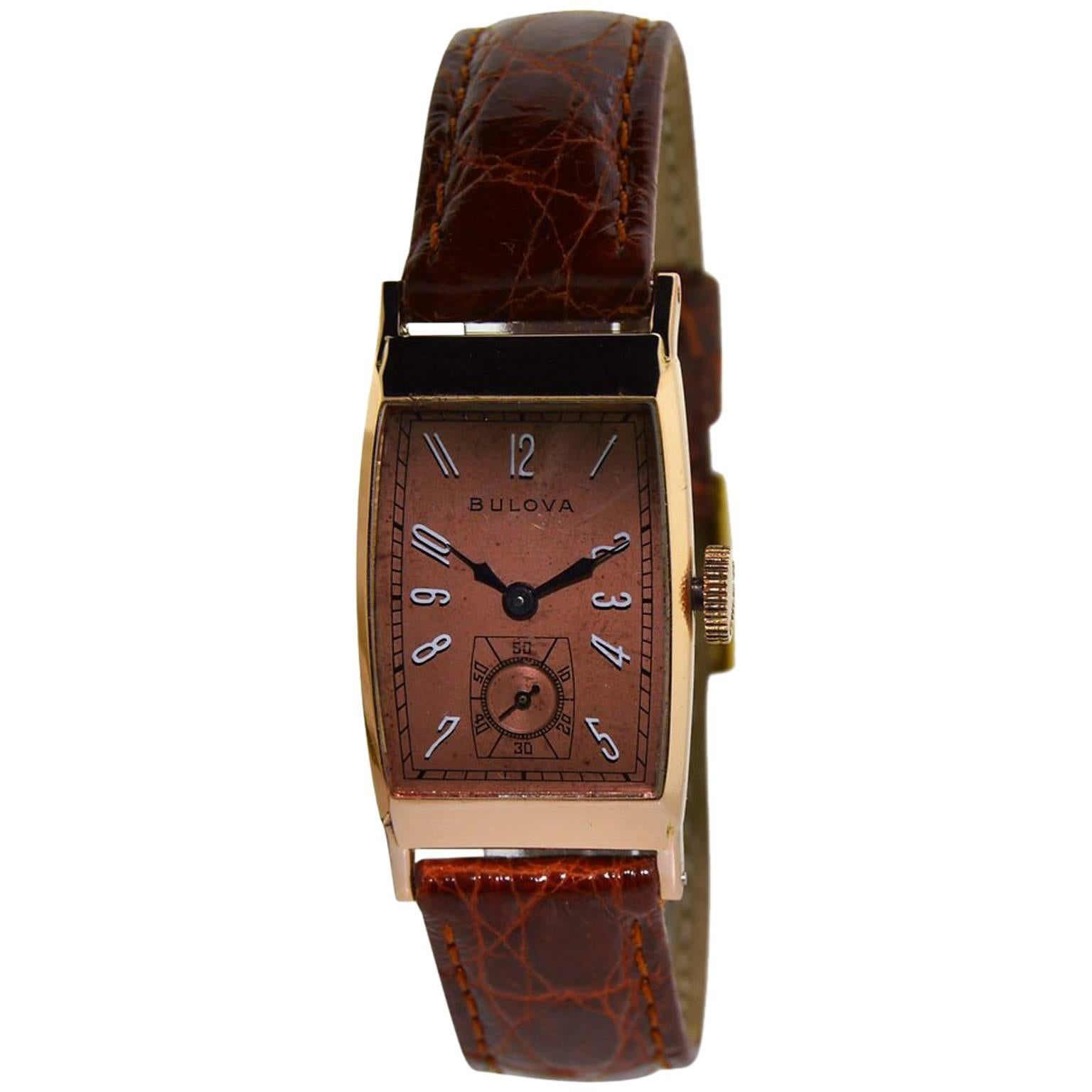 Bulova Solid Rose Gold Art Deco Curvex Style Manual Watch, circa 1940s  