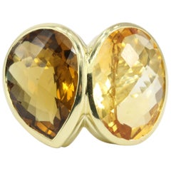 David Yurman 18 Karat Yellow Gold Double Citrine Oval and Pear Cut Ring