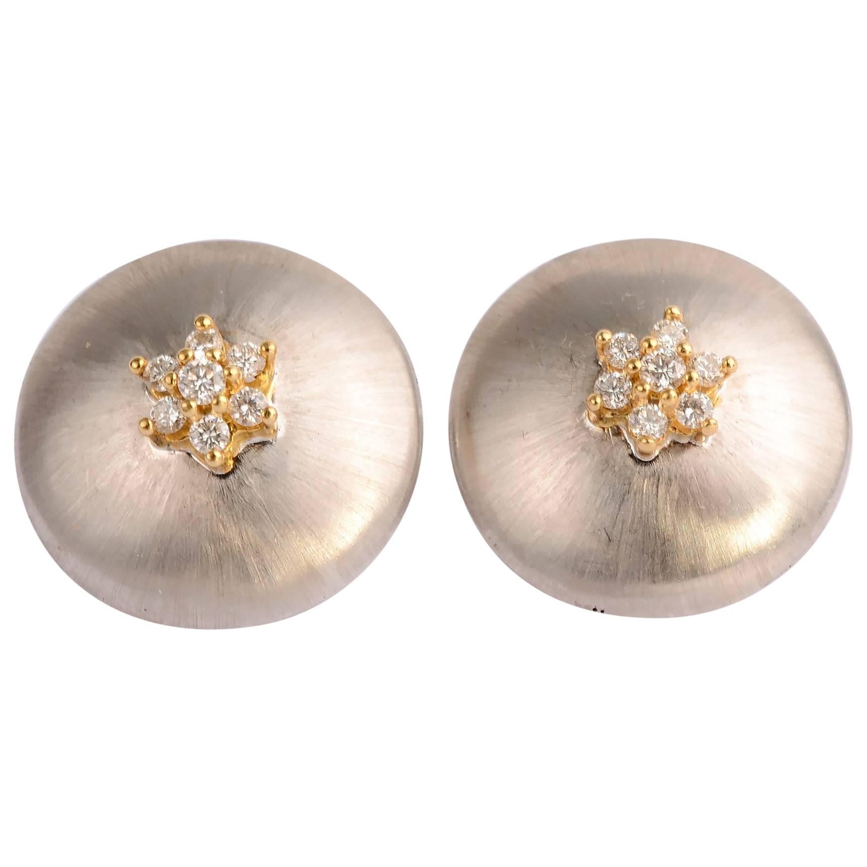 White and Yellow Domed Gold Earrings with Diamonds