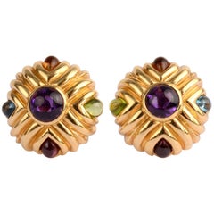 Vintage Gold Earrings with Amethyst and Gemstones