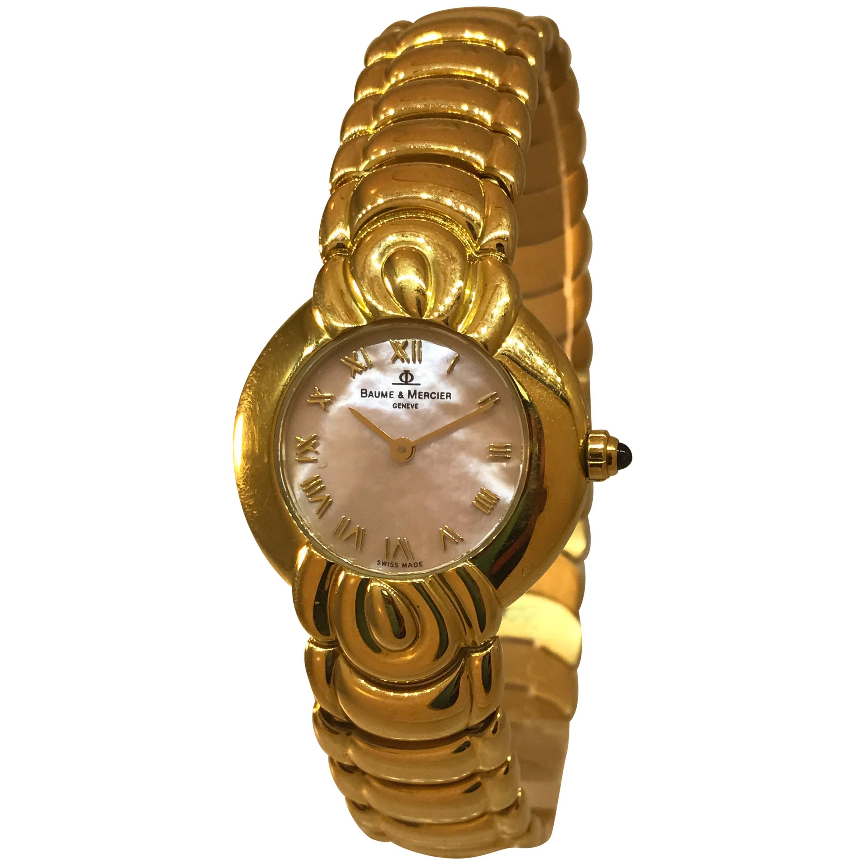 Baume & Mercier 18 Karat Gold Pink Mother-of-Pearl Dial Bracelet Women's Watch For Sale
