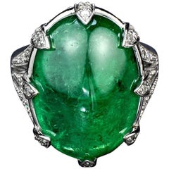Cabochon Emerald Diamond Cocktail Ring