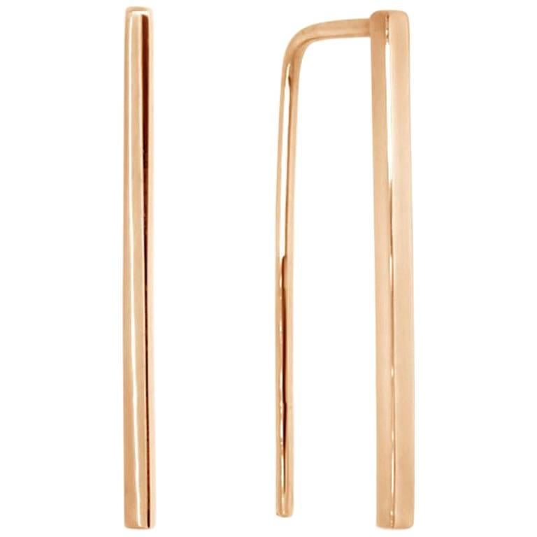 Lizunova Short Line Earrings in 9 Karat Rose Gold For Sale