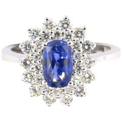 Certified Unheated Ceylon Sapphire Diamond Ring, 18 Karat White Gold