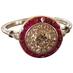 Platinum Art Deco Ruby and Diamond Engagement Ring