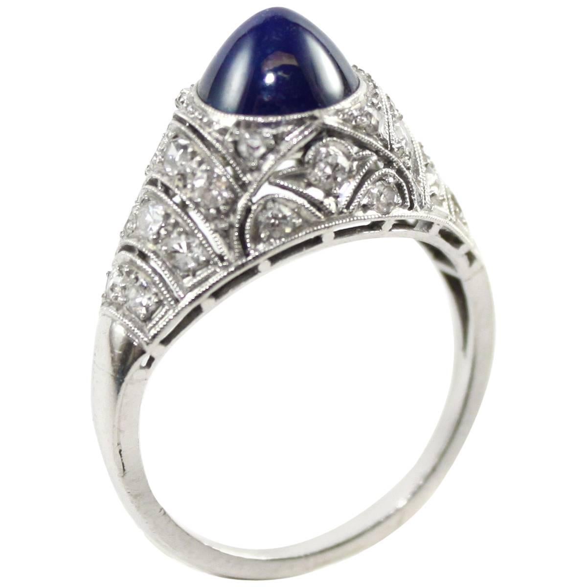 18K White Gold Sapphire Dome and Diamond Ring