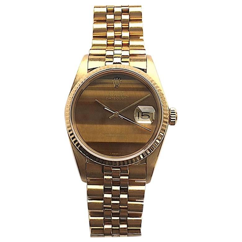 Rolex Yellow Gold Tiger's Eye Dial Datejust Automatic Wristwatch, 1980s