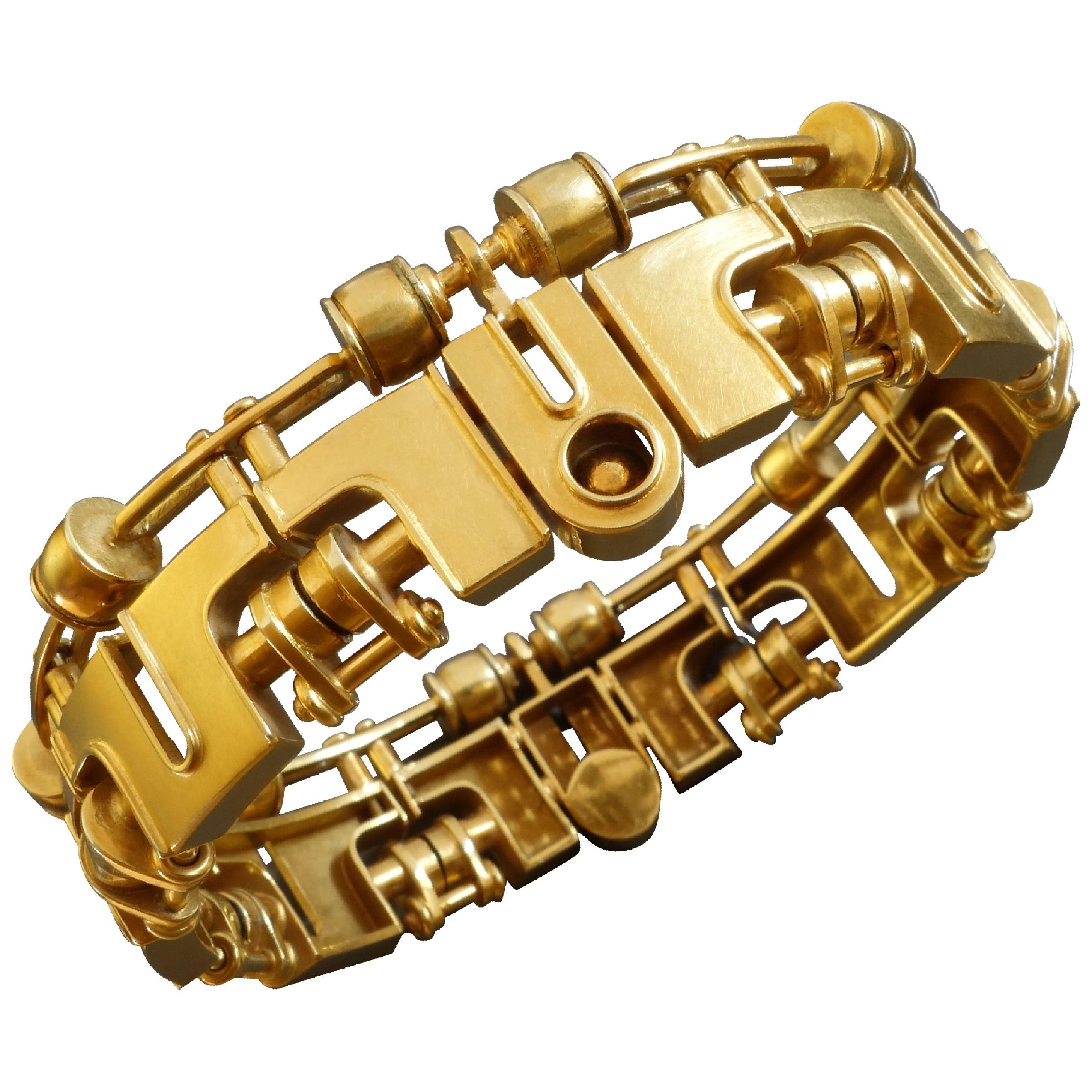 1970s Arnd Heuer Machine Aesthetics Kinetic Modernist Gold Bracelet Bangle For Sale