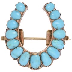 Antique Victorian Convertible Turquoise Horseshoe Brooch and Pendant