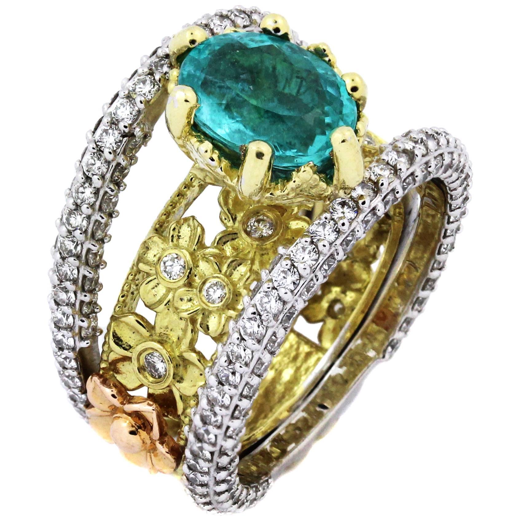 Stambolian Paraiba Copper Bearing Tourmaline Diamond Gold Ring
