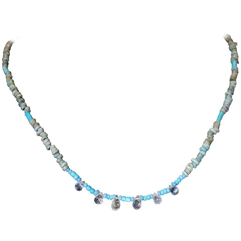 Egyptain Faience Beads with Six Critrine Briolettes at 1stDibs
