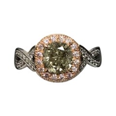 "Chameleon" Diamond GIA 1.41 Carat Cushion with Pink Diamonds Platinum Ring