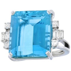 F & F Felger 23 Carat Aquamarine and Diamond Set Gold Ring