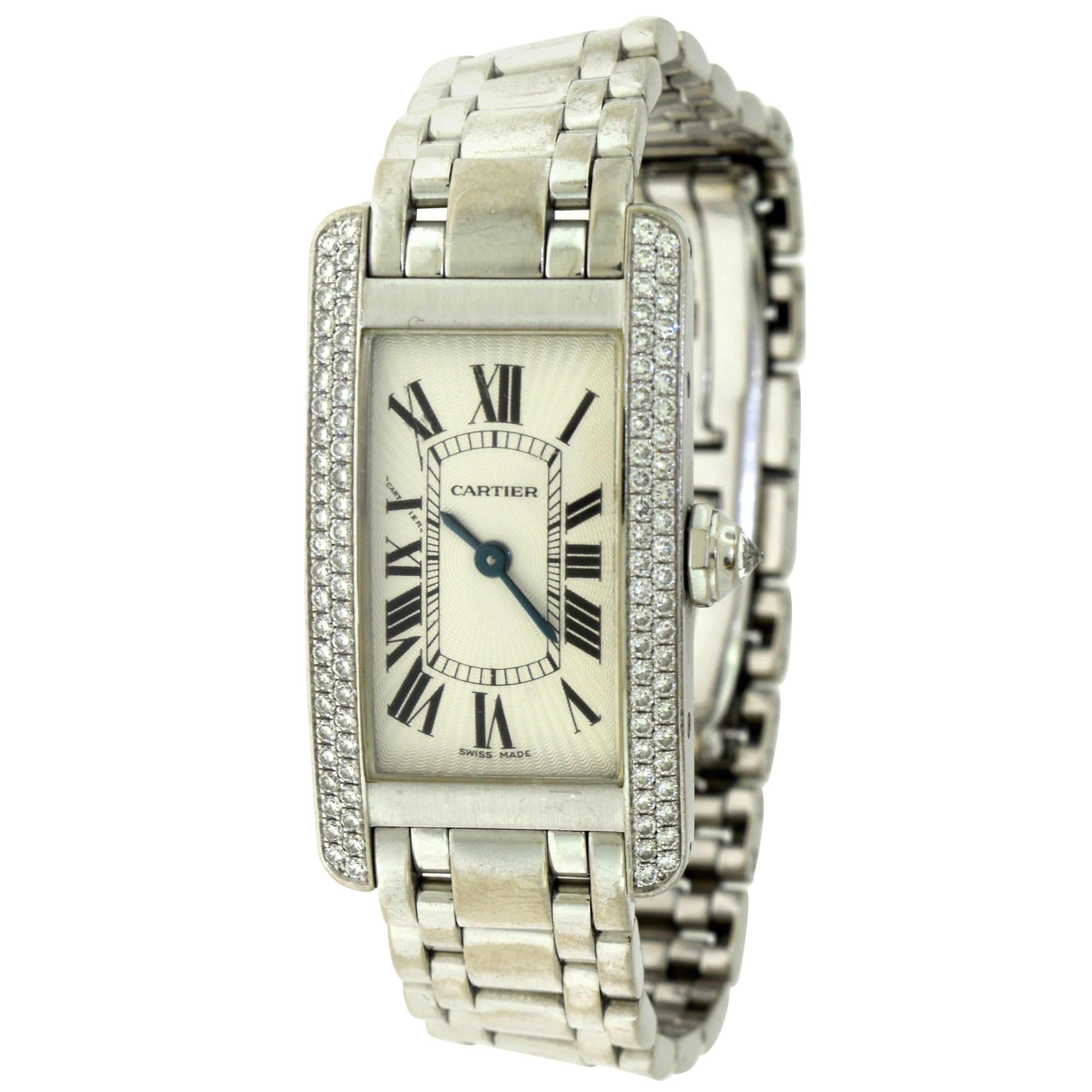Cartier Tank Americaine Ref. 1713 White Gold with Diamonds Quartz Watch For Sale