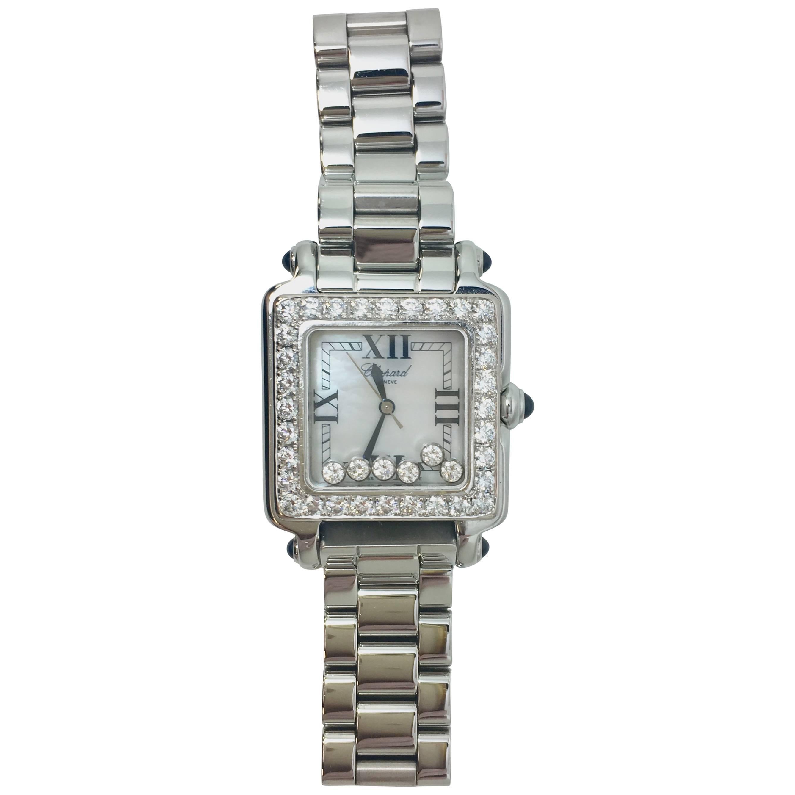 Chopard Ladies Stainless Steel Diamond Happy Sport Quartz Wristwatch Ref 8325 For Sale